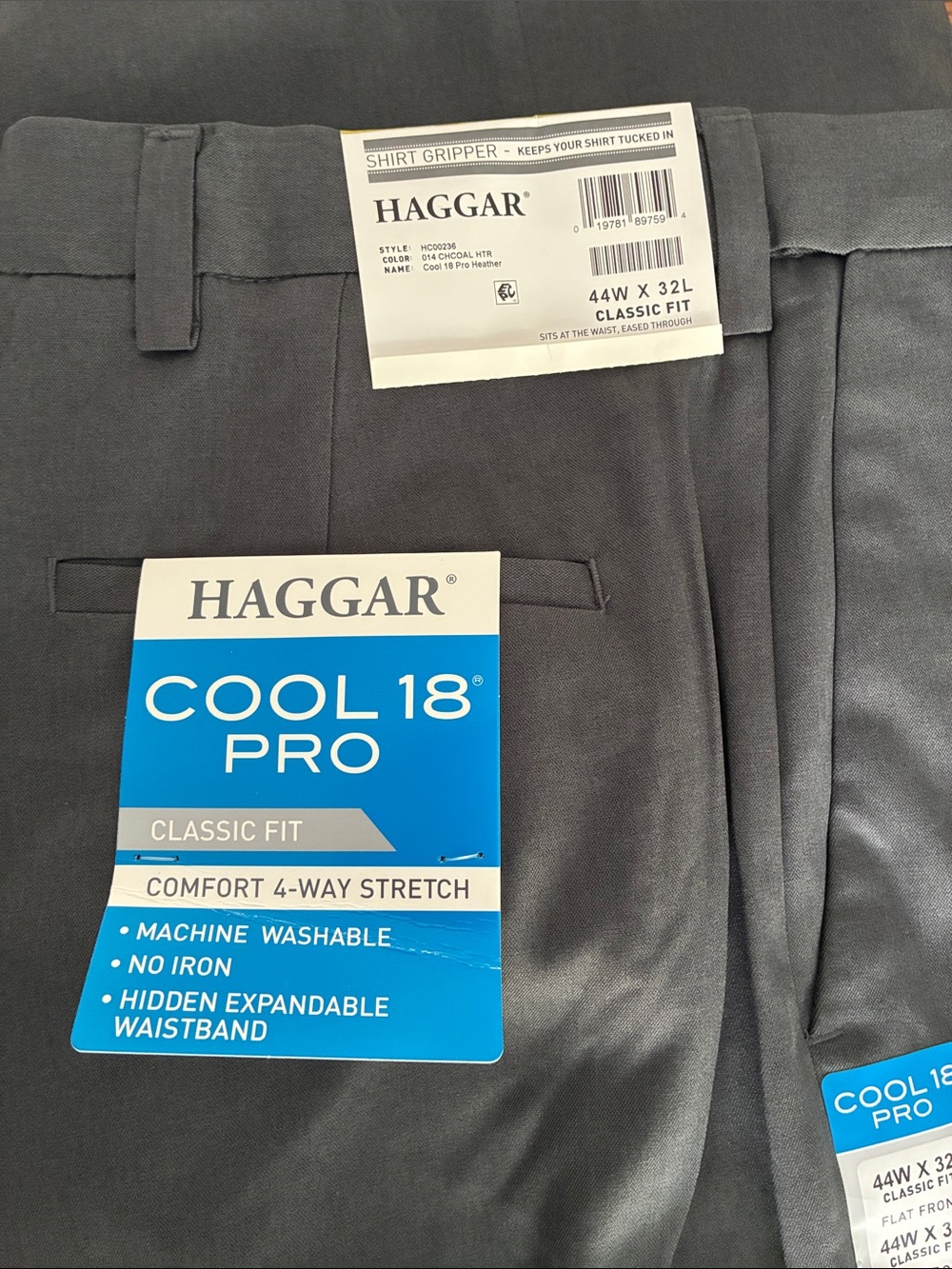 Haggar Classic Fit Dress Pants - Charcoal cool 18 pro flat front 44W  x 32L mens